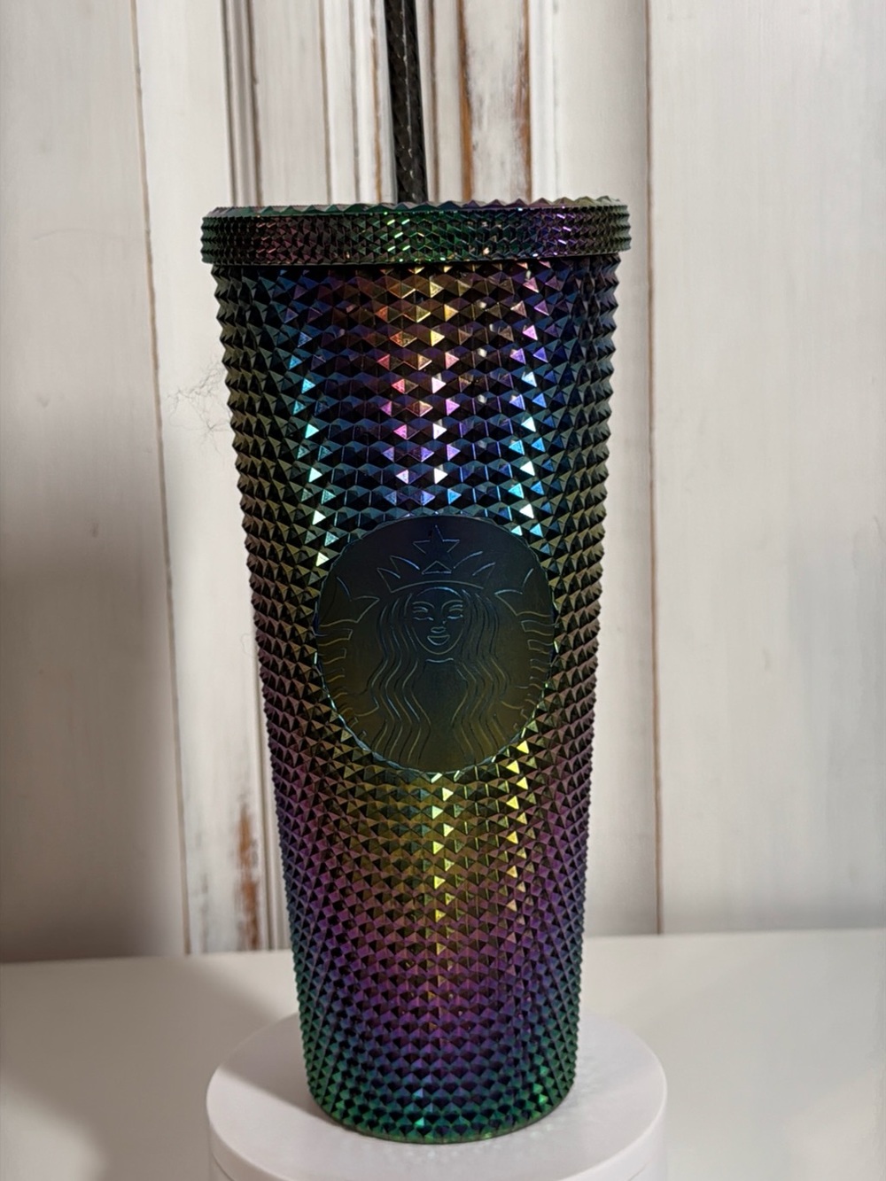 Starbucks Rainbow Fall Oil Slick Bling Studded Cold Cup Tumbler 24 OZ